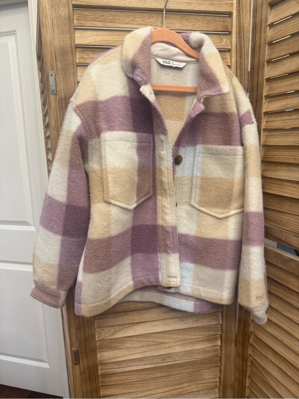 DSG Plaid Shacket in Lavender, Cream, Tan